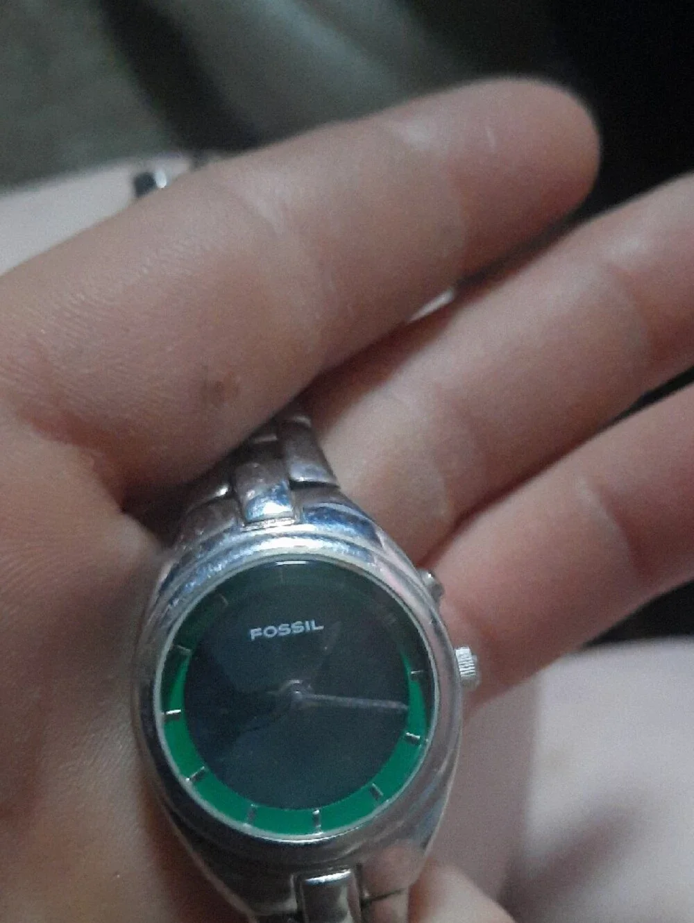 Fossil Silver Bracelet Watch with Green Dial